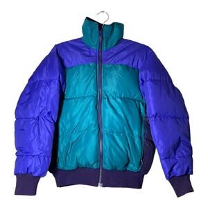 Columbia VTG Colorblock Down Jacket Womens Small Green Purple Blue Puffer Ski